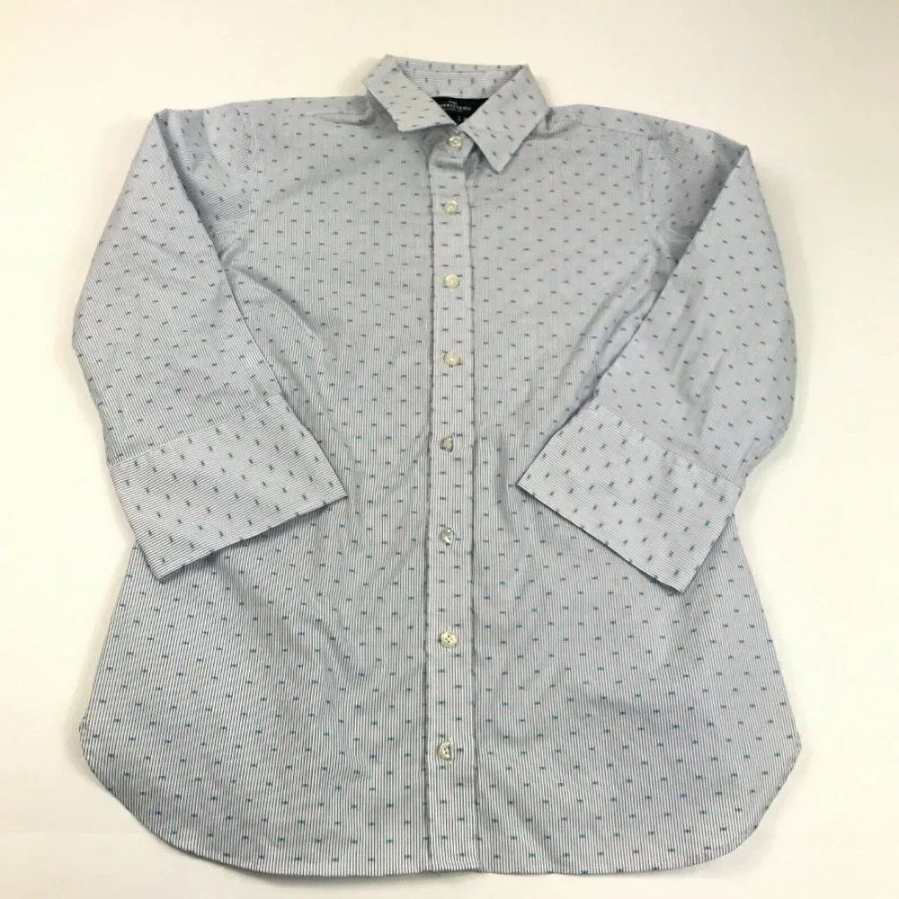 Lands End Womens Button Up Shirt 3/4 Sleeve Striped Oxford Stretch Top Size 4